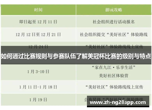 如何通过比赛规则与参赛队伍了解美冠杯比赛的级别与特点